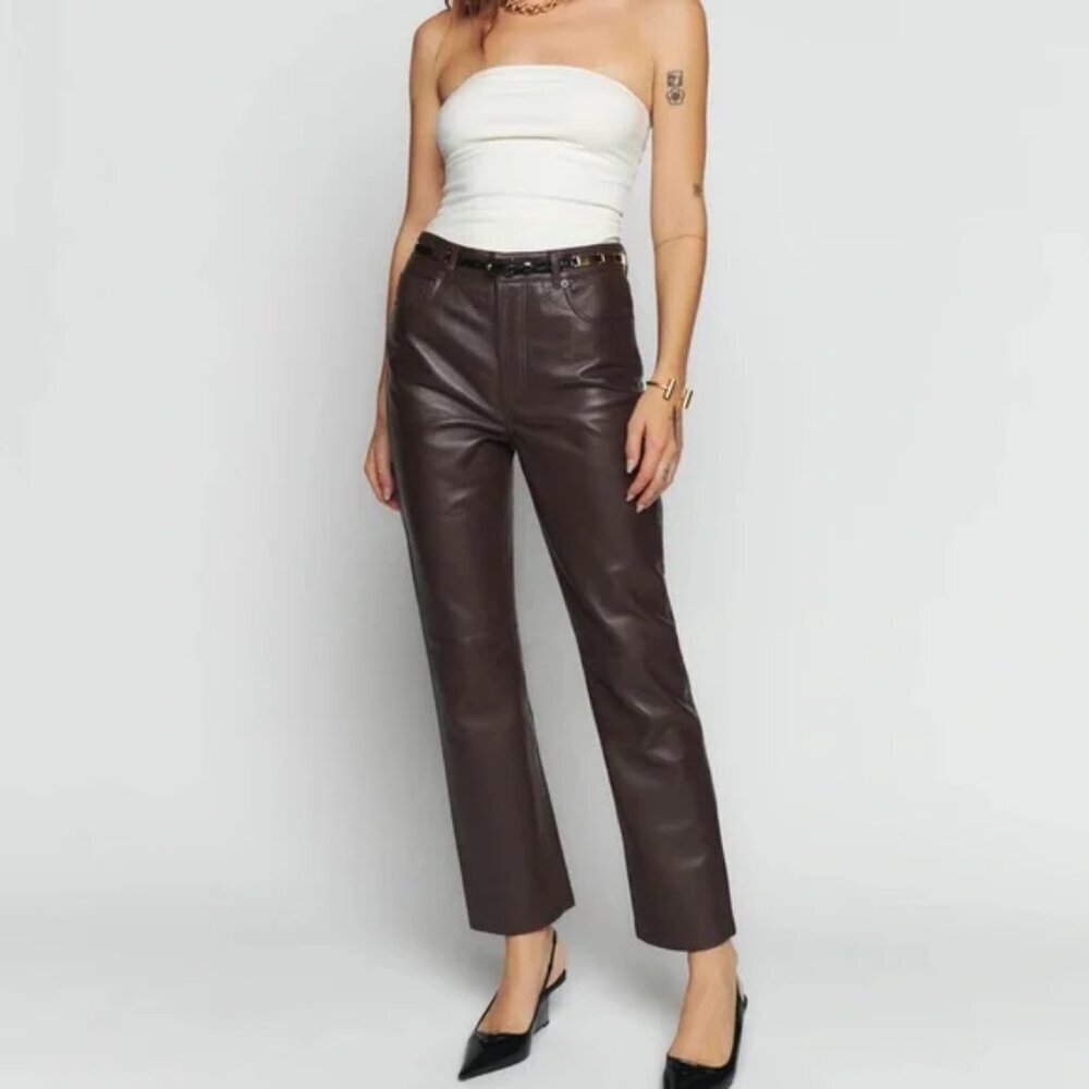 Reformation x Veda Cynthia Leather Pant in Chocolate Brown size 8 NWT